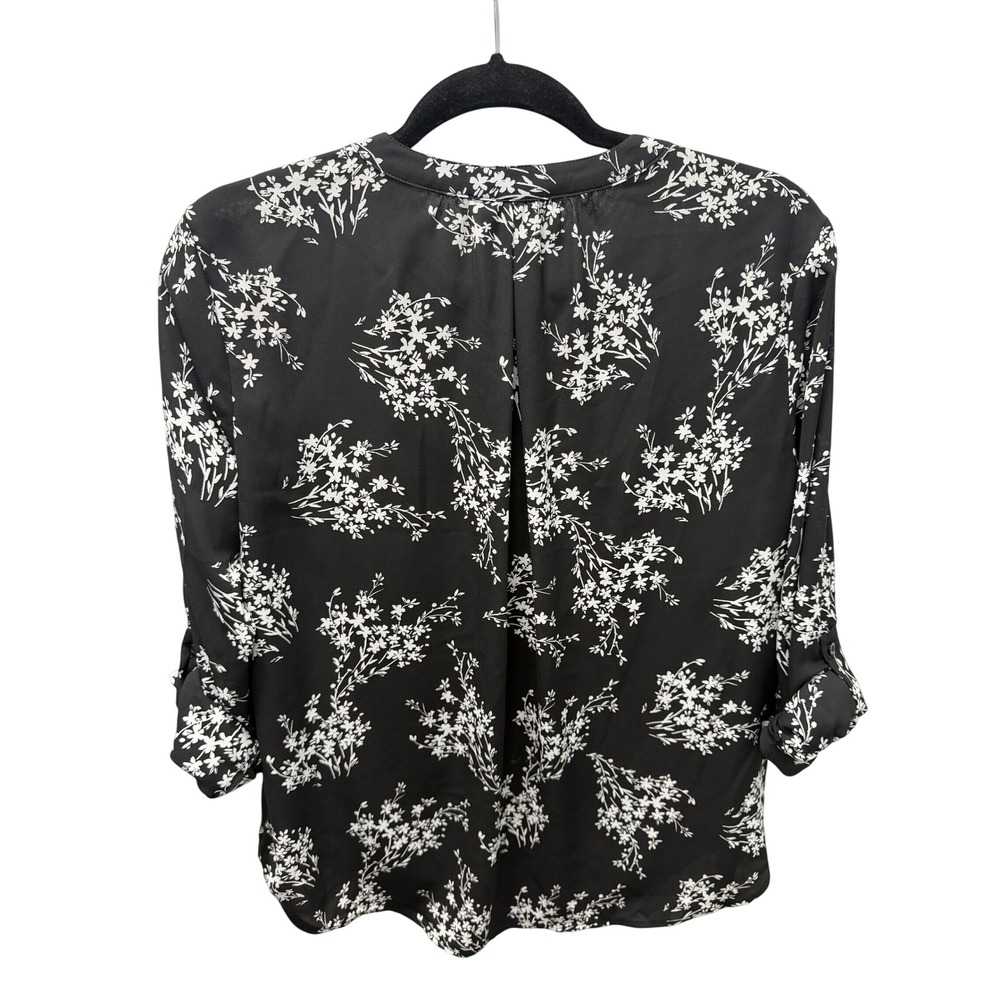 Simply Vera Vera Wang Black White Floral Roll Tab Sleeve Blouse Small - Picture 2 of 7
